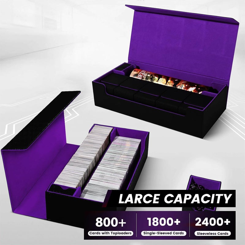 Scimi Premium Trading Card Storage Case TCG Deck Box Holds 800+ Sleeved Cards for MTG, YuGiOh, Uno, Sport with Strong Magnet Closure (Black & Purple) - Image 4